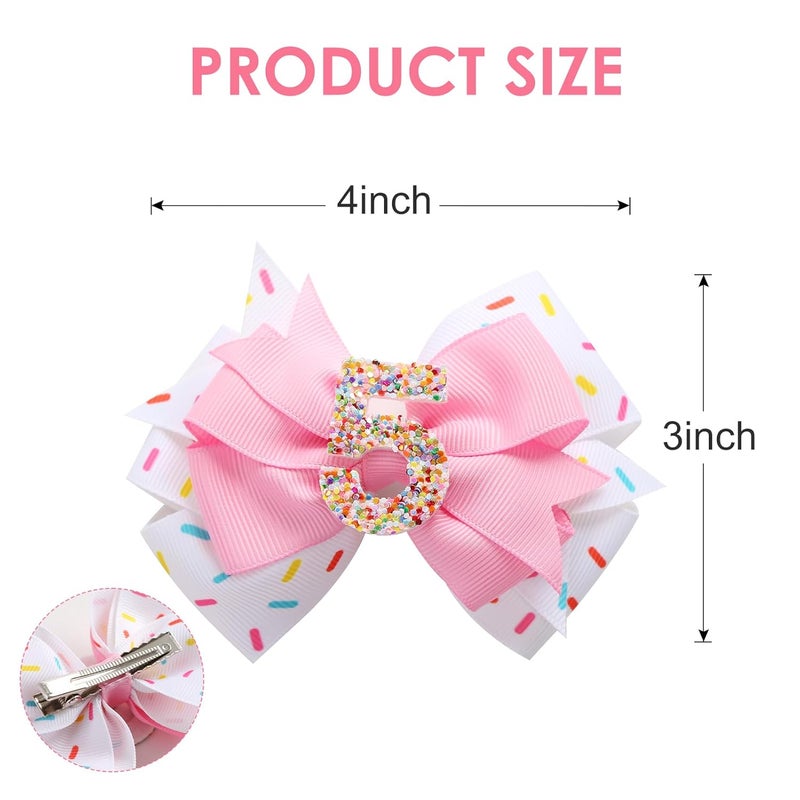 Fancheer Birthday Hair Bow for Baby Girls 1 2 3 4 5 6 Years Sprinkle Decorations Confetti Ice Cream Party Pink Hair Accessories for 5th Birthday - Image 2